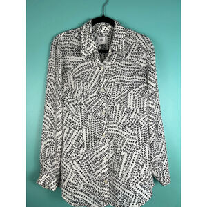Cabi Button Down Blouse Women’s Small Black White Abstract Print Long Sleeve Shi